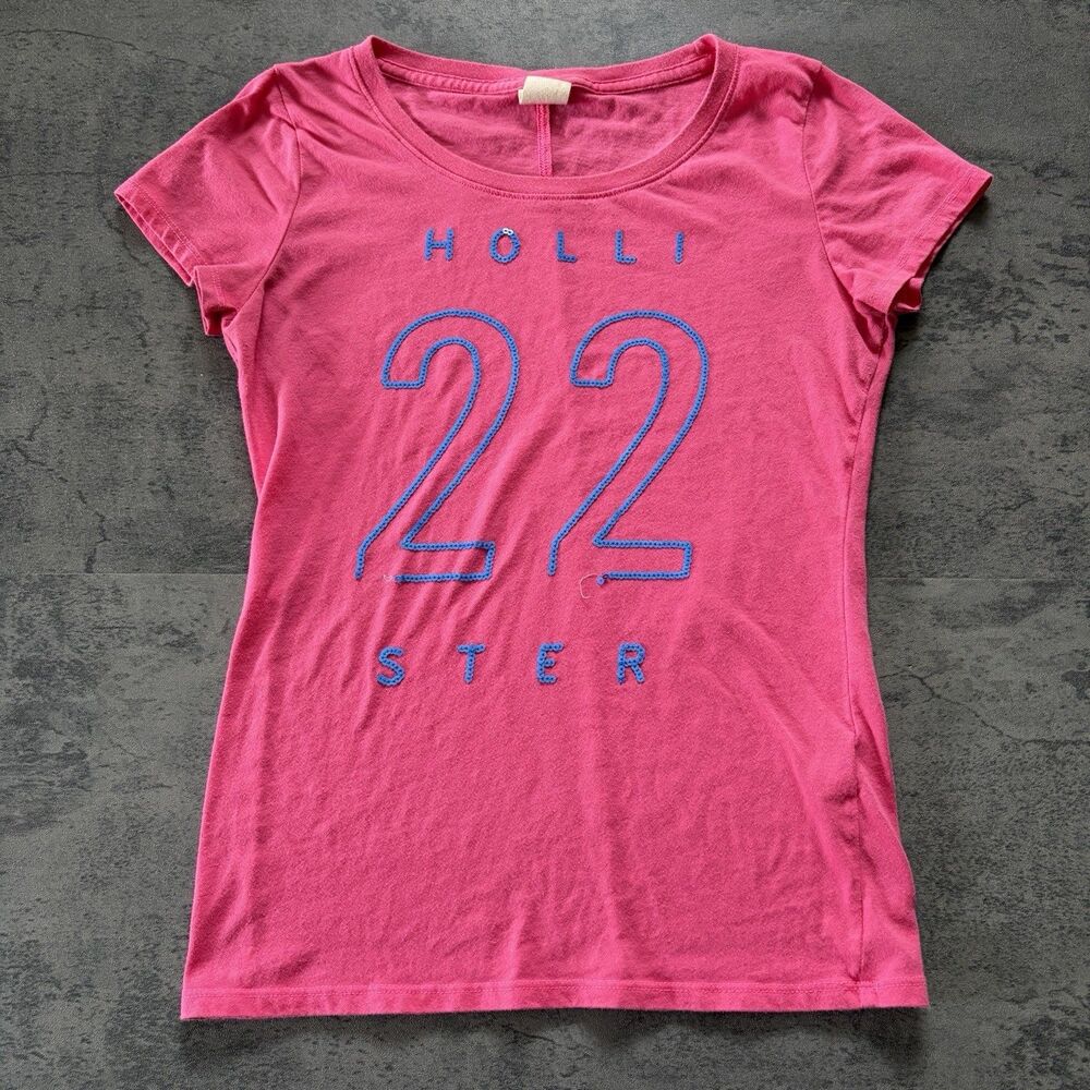 Women’s Y2K 2000’s Hollister Hot Pink Fitted Sequin T-Shirt Size XS